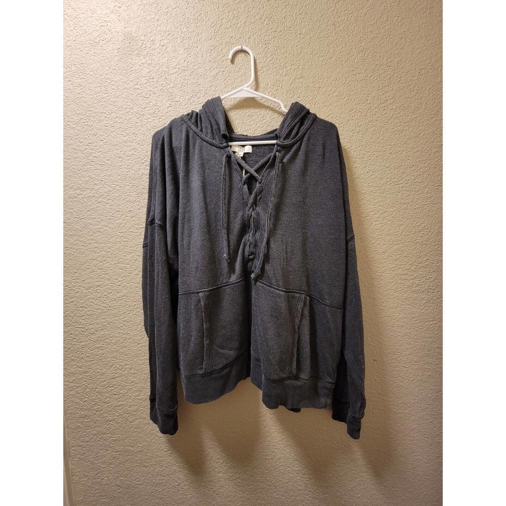 True Craft Lace up soft hoodie sweatshirt women Size 2X gray black New
